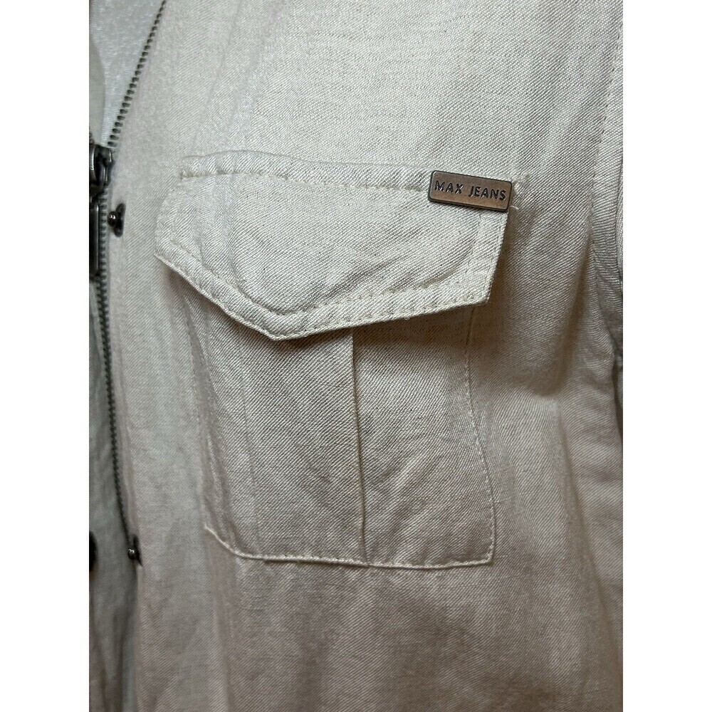 MAX JEANS Linen Blend Cream Jacket with Pockets & Cinch Tie Waist Size Small - Picture 2 of 9